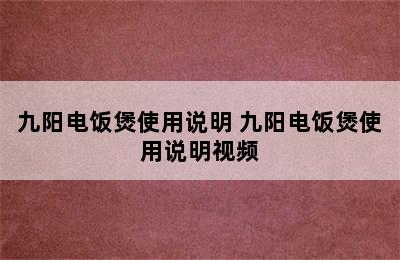 九阳电饭煲使用说明 九阳电饭煲使用说明视频